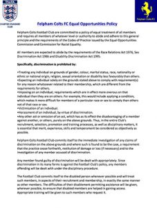 Felpham Colts Equal Opportunities Policy linking to a PDF