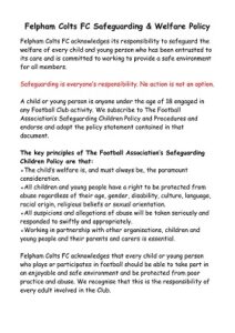 Felpham Colts Safeguarding Children Policy linking to a PDF